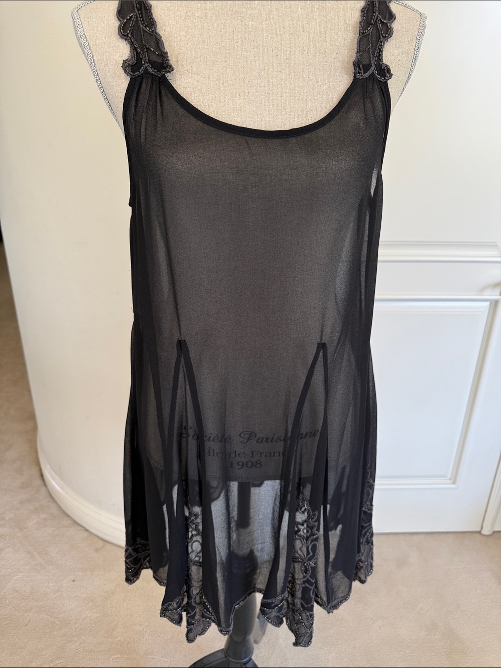 Sheer Black Tunic/Slip Dress with Lace Trim